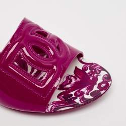 Pre Owned Dolce & Gabbana Pink Patent Leather DG Millennials Slide Sandals Size 37.5