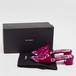 Pre Owned Dolce & Gabbana Pink Patent Leather DG Millennials Slide Sandals Size 37.5