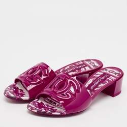 Pre Owned Dolce & Gabbana Pink Patent Leather DG Millennials Slide Sandals Size 37.5