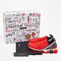 Pre Owned Dolce & Gabbana Red Knit Fabric Sorrento Slip On Sneakers Size 36
