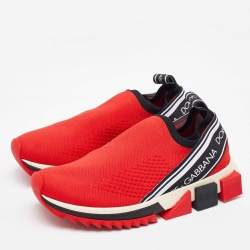 Pre Owned Dolce & Gabbana Red Knit Fabric Sorrento Slip On Sneakers Size 36