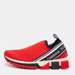 Dolce & Gabbana Red Knit Fabric Sorrento Slip On Sneakers Size 36