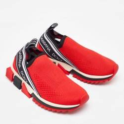Pre Owned Dolce & Gabbana Red Knit Fabric Sorrento Slip On Sneakers Size 36