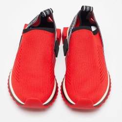 Pre Owned Dolce & Gabbana Red Knit Fabric Sorrento Slip On Sneakers Size 36