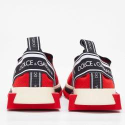 Pre Owned Dolce & Gabbana Red Knit Fabric Sorrento Slip On Sneakers Size 36