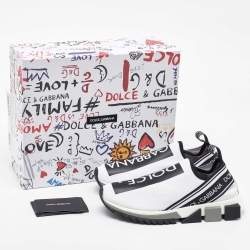Dolce & Gabbana White/Black Knit Fabric Sorrento Slip On Sneakers Size 38