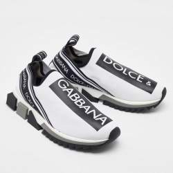 Dolce & Gabbana White/Black Knit Fabric Sorrento Slip On Sneakers Size 38