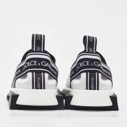 Dolce & Gabbana White/Black Knit Fabric Sorrento Slip On Sneakers Size 38