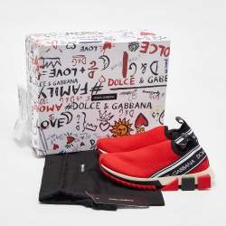 Dolce & Gabbana Red Knit Fabric Sorrento Slip On Sneakers Size 36.5