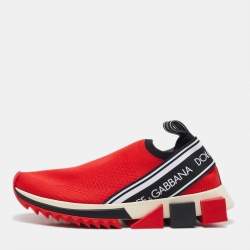 Dolce & Gabbana Red Knit Fabric Sorrento Slip On Sneakers Size 36.5