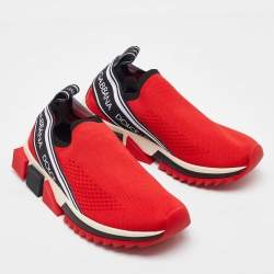 Dolce & Gabbana Red Knit Fabric Sorrento Slip On Sneakers Size 36.5