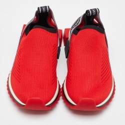 Dolce & Gabbana Red Knit Fabric Sorrento Slip On Sneakers Size 36.5