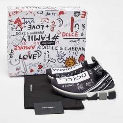 Dolce & Gabbana White/Black Knit Fabric Sorrento Slip On Sneakers Size 36.5