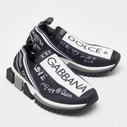 Dolce & Gabbana White/Black Knit Fabric Sorrento Slip On Sneakers Size 36.5