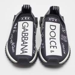 Dolce & Gabbana White/Black Knit Fabric Sorrento Slip On Sneakers Size 36.5