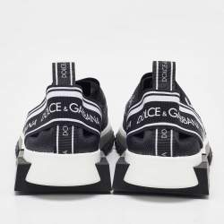 Dolce & Gabbana White/Black Knit Fabric Sorrento Slip On Sneakers Size 36.5