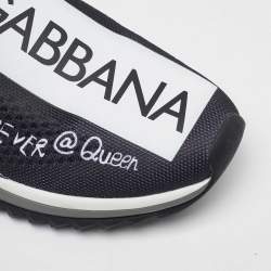 Dolce & Gabbana White/Black Knit Fabric Sorrento Slip On Sneakers Size 36.5