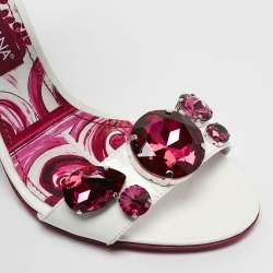 Dolce & Gabbana White Patent Leather Crystal Embellished Keira Ankle Strap Sandals Size 39