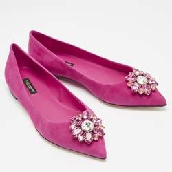 Dolce & Gabbana Pink Suede Crystal Embellished Bellucci Ballet Flats Size 37