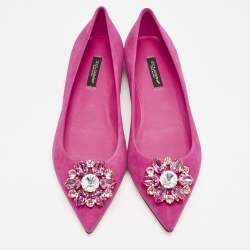 Dolce & Gabbana Pink Suede Crystal Embellished Bellucci Ballet Flats Size 37