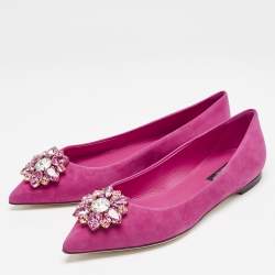 Dolce & Gabbana Pink Suede Crystal Embellished Bellucci Ballet Flats Size 37