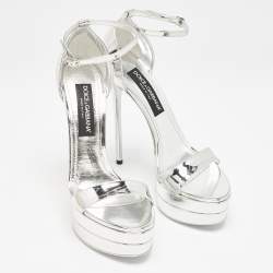 Dolce & Gabbana Silver Leather Double Platform Sandals Size 41