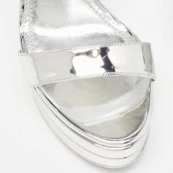 Dolce & Gabbana Silver Leather Double Platform Sandals Size 41
