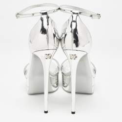 Dolce & Gabbana Silver Leather Double Platform Sandals Size 41