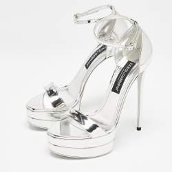 Dolce & Gabbana Silver Leather Double Platform Sandals Size 41