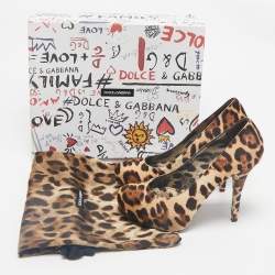 Dolce & Gabbana Brown Leopard Print Calf Hair Platform Pumps Size 37