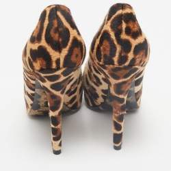 Dolce & Gabbana Brown Leopard Print Calf Hair Platform Pumps Size 37