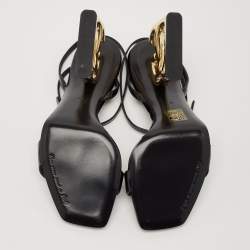 Pre Owned Dolce & Gabbana Black Patent Leather DG Pop Keira Sandals Size 38