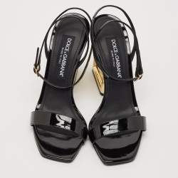 Pre Owned Dolce & Gabbana Black Patent Leather DG Pop Keira Sandals Size 38