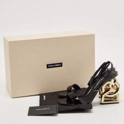 Pre Owned Dolce & Gabbana Black Patent Leather DG Pop Keira Sandals Size 38