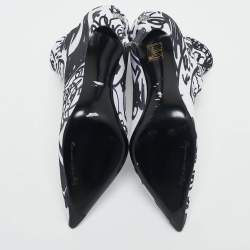 Dolce & Gabbana Black/White Knit Fabric Graffiti Sock Boots Size 36