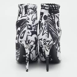 Dolce & Gabbana Black/White Knit Fabric Graffiti Sock Boots Size 36