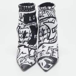 Dolce & Gabbana Black/White Knit Fabric Graffiti Sock Boots Size 36