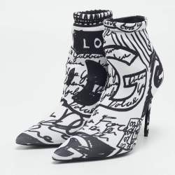 Dolce & Gabbana Black/White Knit Fabric Graffiti Sock Boots Size 36