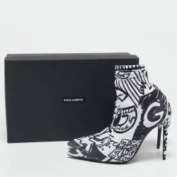 Dolce & Gabbana Black/White Knit Fabric Graffiti Sock Boots Size 36