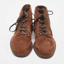 Dolce & Gabbana Brown Suede Embroidered Patch Ankle Boots Size 39 