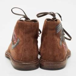 Dolce & Gabbana Brown Suede Embroidered Patch Ankle Boots Size 39 