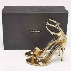 Pre Owned Dolce & Gabbana Gold Patent Leather Keira Ankle Strap Sandals Size 36