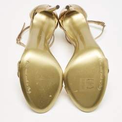 Pre Owned Dolce & Gabbana Gold Patent Leather Keira Ankle Strap Sandals Size 36