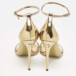 Pre Owned Dolce & Gabbana Gold Patent Leather Keira Ankle Strap Sandals Size 36