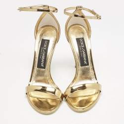 Pre Owned Dolce & Gabbana Gold Patent Leather Keira Ankle Strap Sandals Size 36