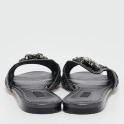 Pre Owned Dolce & Gabbana Black Lace Bianca Flat Slides Size 42