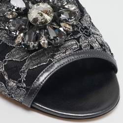 Pre Owned Dolce & Gabbana Black Lace Bianca Flat Slides Size 42