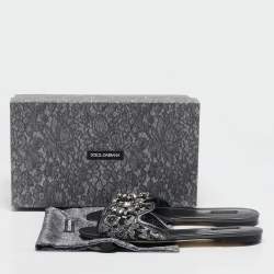 Pre Owned Dolce & Gabbana Black Lace Bianca Flat Slides Size 42