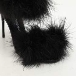 Dolce & Gabbana Black Patent Leather and Turkey Feather Ankle Strap Sandals Size 36
