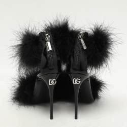 Dolce & Gabbana Black Patent Leather and Turkey Feather Ankle Strap Sandals Size 36
